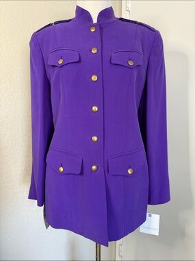 Dana Buchman Silk Purple Military-Style Coat